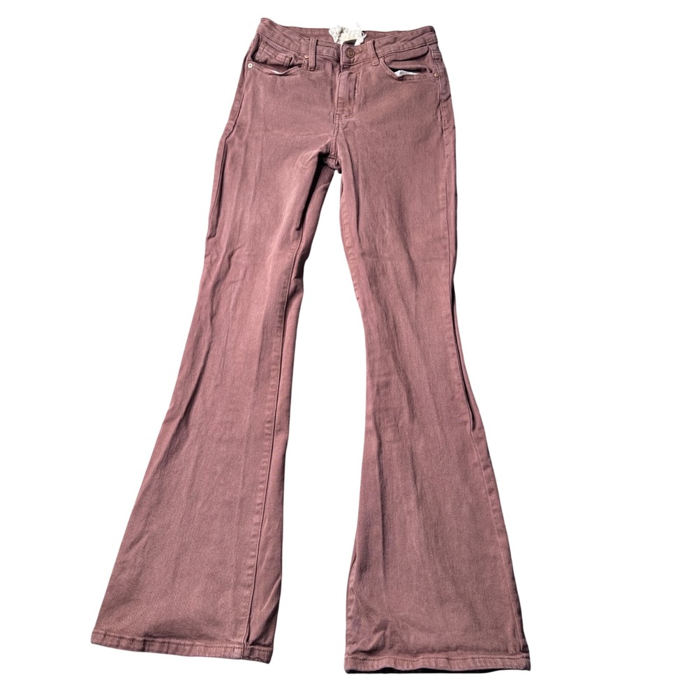 Altar'd State Penny Flare Jeans Brown Mauve Mid Rise Stretch Denim 25 DJ22687F17